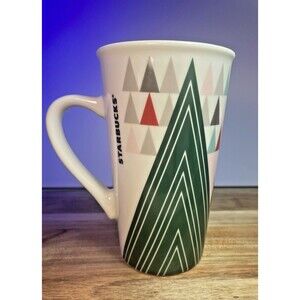 Starbucks Triangle Trees Tall Holiday Handle Mug Christmas Art Deco Geometric 16